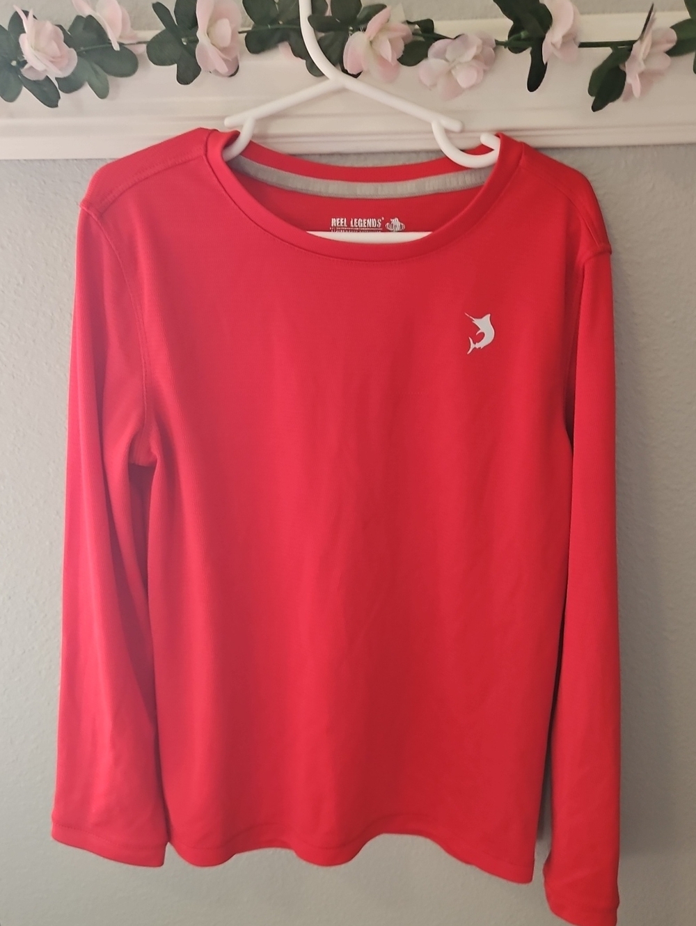Reel Legends Youth Long-Sleeve Performance Tee in Bright Red